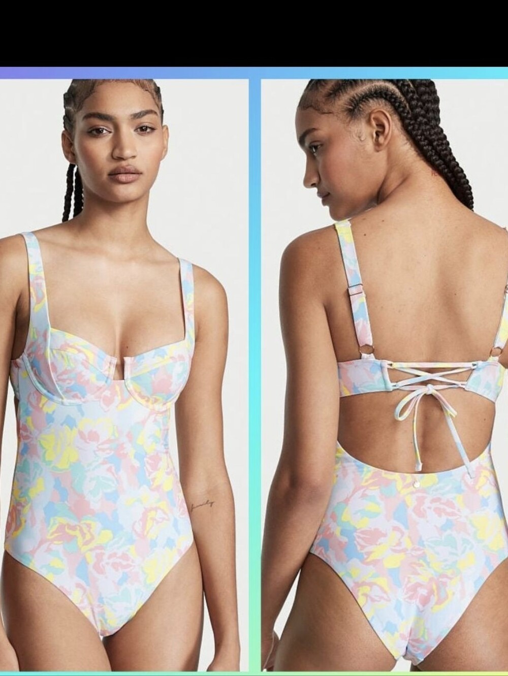 Victoria's Secret Pastel Floral One-Piece Swimsuit Sz.L NWT